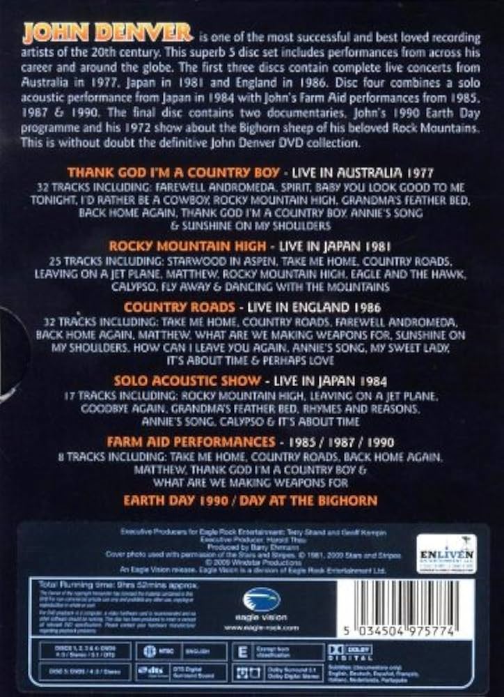 ミュージック JOHN DENVER AROUND THE WORLD LIVE 5DVD John Denver – Around The World Live – Box Set 5 x DVD, 2009